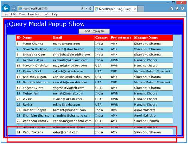 Add Employee button to save information